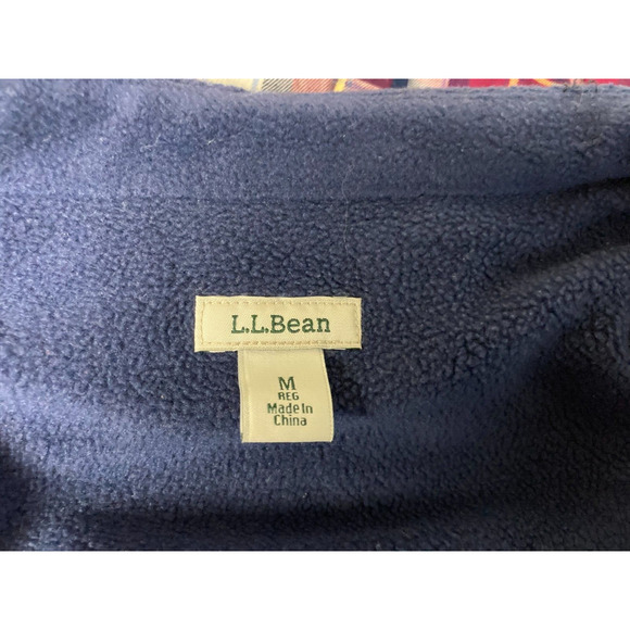 L.L. Bean Fleece Lined Blue Burgundy Plaid Flannel Button Front Shirt Shacket M - Picture 4 of 4